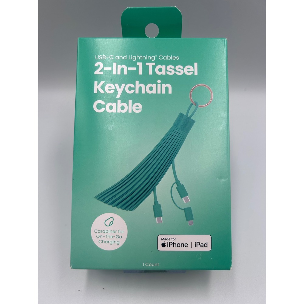 Gems 2-In-1 Tassel Keychain Cable USB-C & Lightning Teal Green 60W Fast Charge
